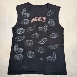 Vintage 1992 Fashion Victim Hawg Wild Rip-Snortin Muscle Tee Black Distressed L